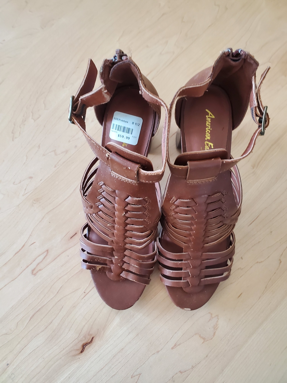 American Eagle Outfitters Tan Woven-Strap Ankle Buckle Sandals